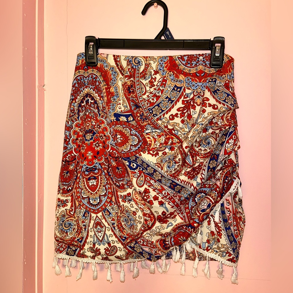 White and Red Patterned Skirt